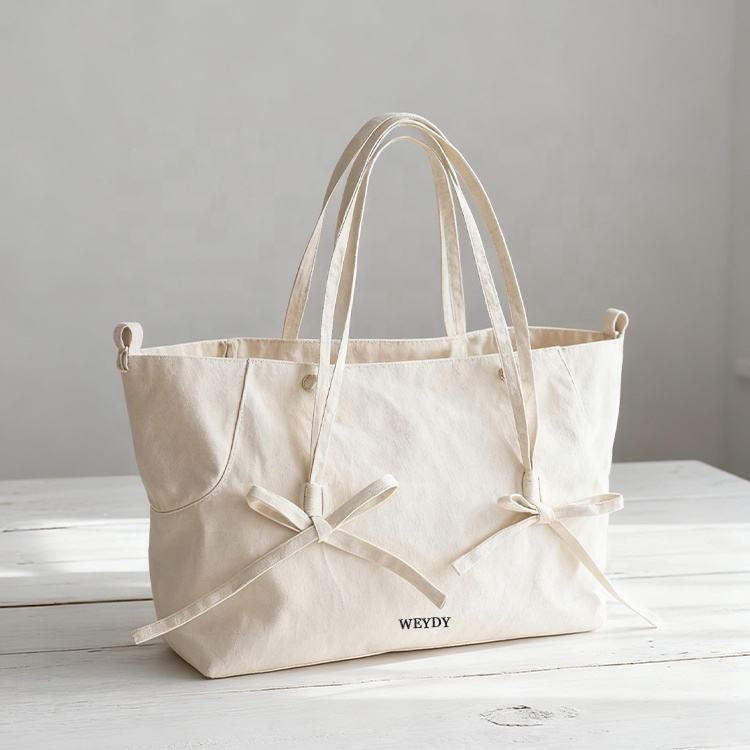 Customize Blank White Cotton Canvas Hand Bag Foldable Tote Bag New Stylish Fashion Canvas Boston Shoulder Bags for Women Girls