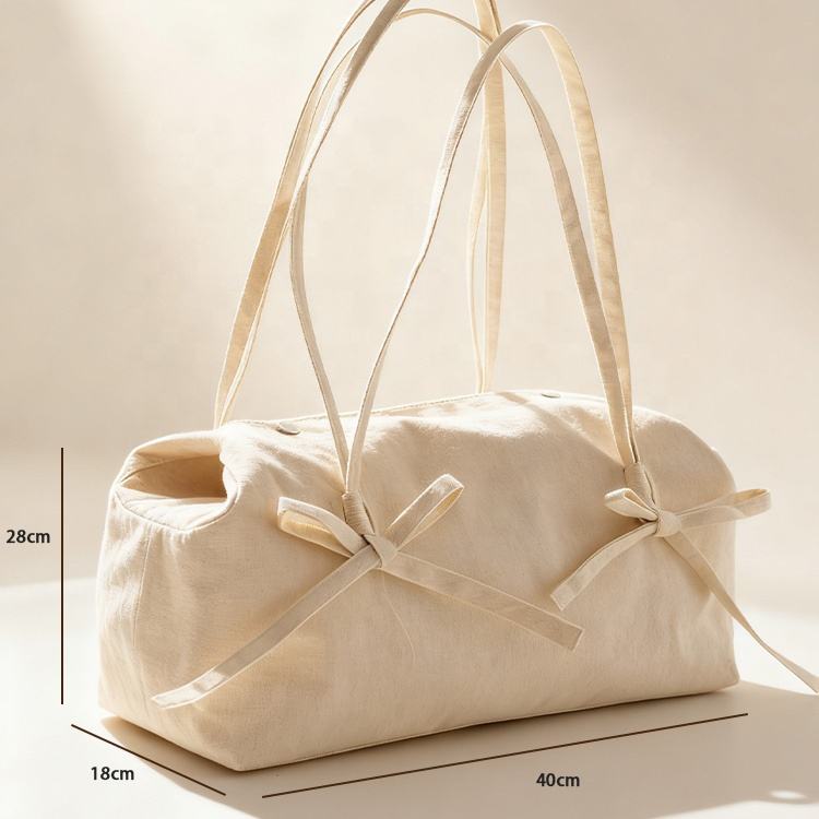 Customize Blank White Cotton Canvas Hand Bag Foldable Tote Bag New Stylish Fashion Canvas Boston Shoulder Bags for Women Girls