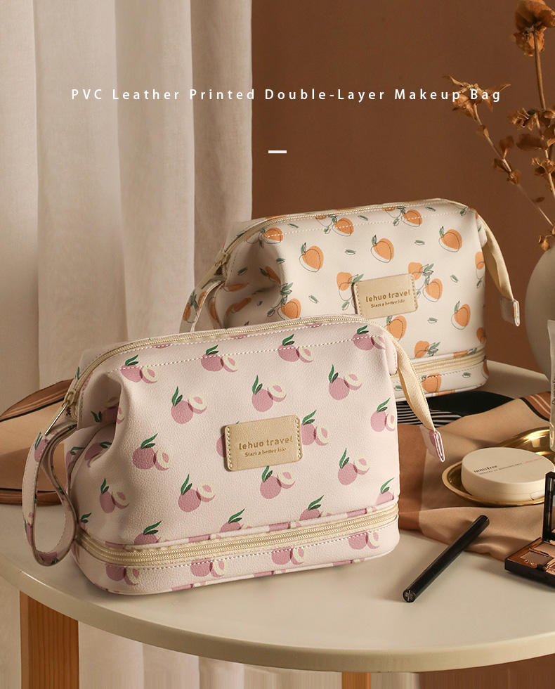 Multifunction Twill Double Makeup Bag Printed Business Travel Toiletry CosmeticBag Large Capacity Double Organizer Makeup Bag