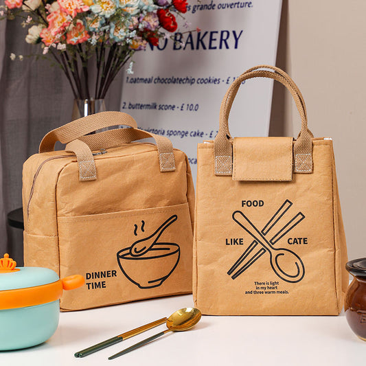 Quality Watertight Heat Preservation Washable Kraft Paper Bento Bags Lunch Bag