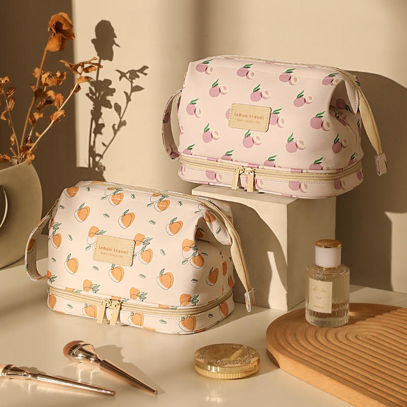 Multifunction Twill Double Makeup Bag Printed Business Travel Toiletry CosmeticBag Large Capacity Double Organizer Makeup Bag