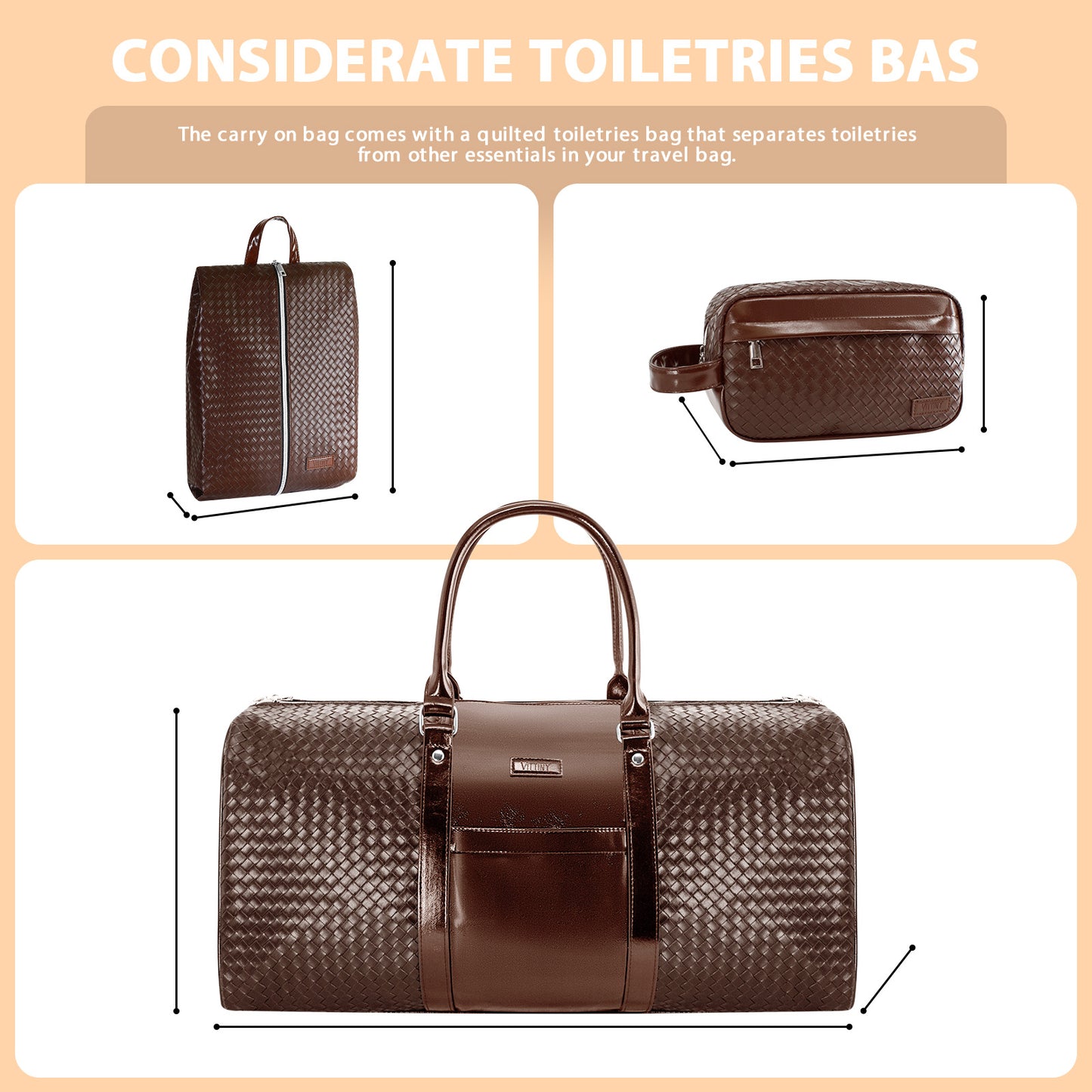 3-in-1 Leather Duffle Bag for Travel with Toiletry Bag and Shoe Compartment, Weekender Overnight Gym Bag for Men Women, Carry On Bag Fits 21 Inch Laptop