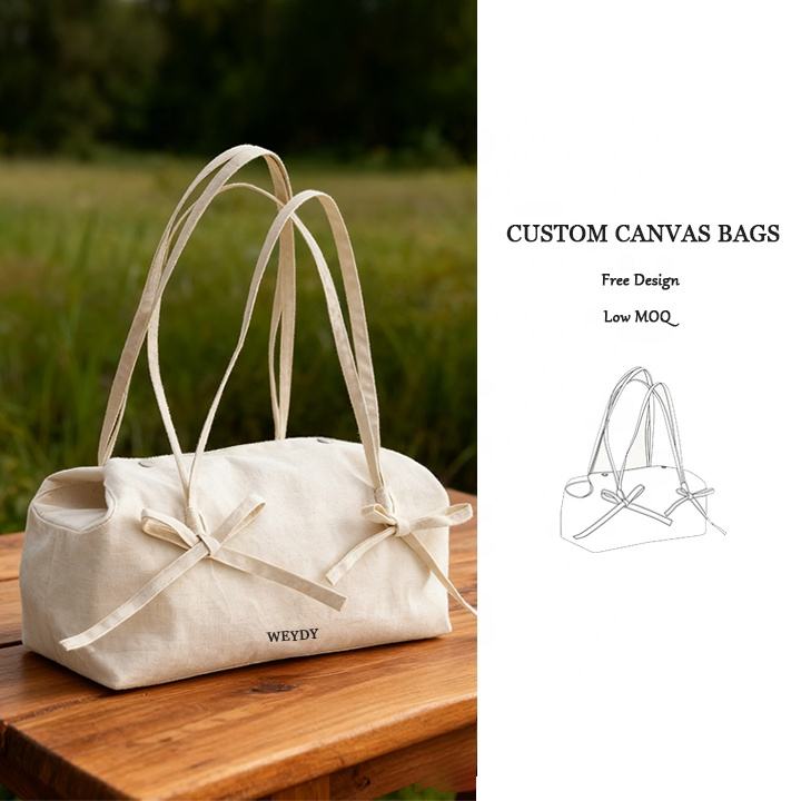 Customize Blank White Cotton Canvas Hand Bag Foldable Tote Bag New Stylish Fashion Canvas Boston Shoulder Bags for Women Girls
