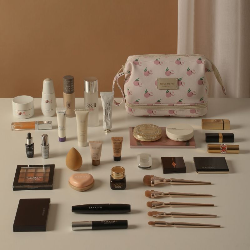 Multifunction Twill Double Makeup Bag Printed Business Travel Toiletry CosmeticBag Large Capacity Double Organizer Makeup Bag