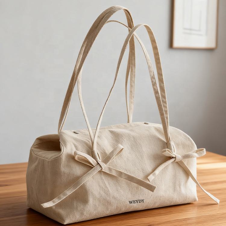 Customize Blank White Cotton Canvas Hand Bag Foldable Tote Bag New Stylish Fashion Canvas Boston Shoulder Bags for Women Girls