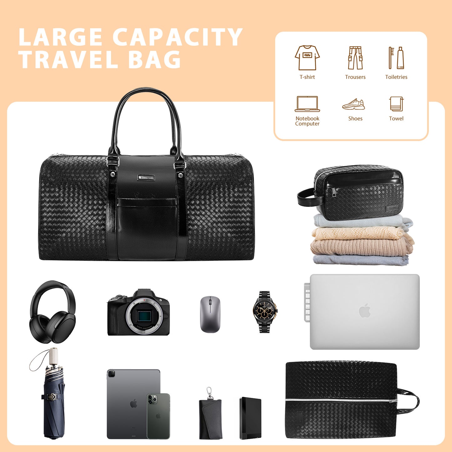 Oversized Duffle Travel Bag Waterproof Leather Weekend Bag Large Carry On Large Carry On Hangbag for Mens or Women