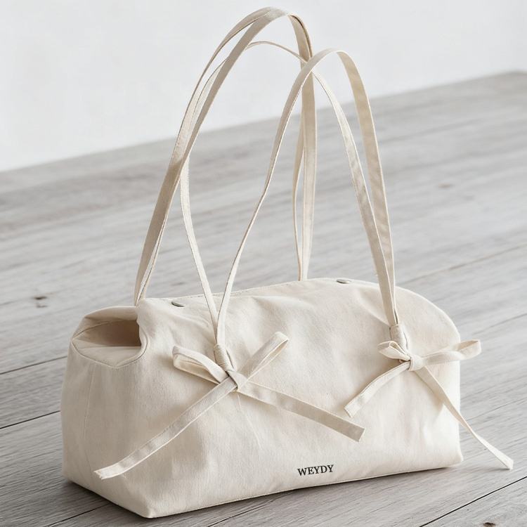 Customize Blank White Cotton Canvas Hand Bag Foldable Tote Bag New Stylish Fashion Canvas Boston Shoulder Bags for Women Girls