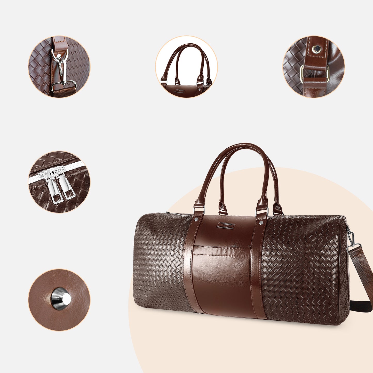 3-in-1 Leather Duffle Bag for Travel with Toiletry Bag and Shoe Compartment, Weekender Overnight Gym Bag for Men Women, Carry On Bag Fits 21 Inch Laptop