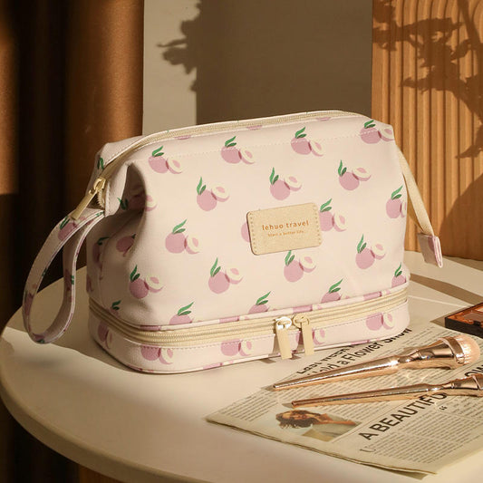 Multifunction Twill Double Makeup Bag Printed Business Travel Toiletry CosmeticBag Large Capacity Double Organizer Makeup Bag