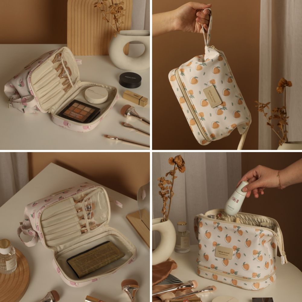 Multifunction Twill Double Makeup Bag Printed Business Travel Toiletry CosmeticBag Large Capacity Double Organizer Makeup Bag