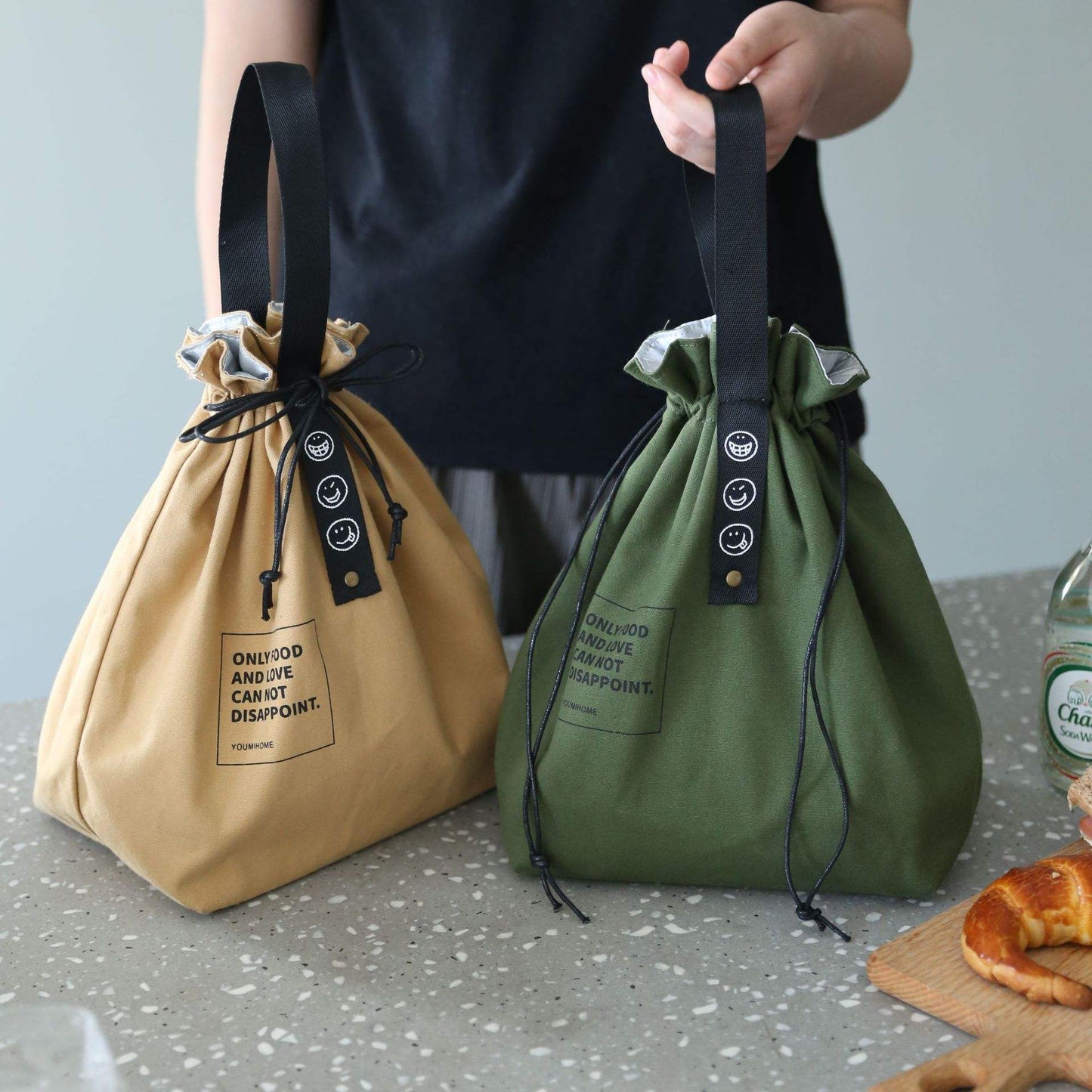 Custom Portable Thermal Insulation Lunch Bag Food Container Eco-Friendly Canvas Drawstring Insulated Cooler Bags With Logo